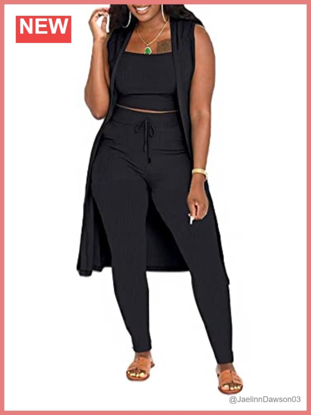 Women 3 Piece Outfit Open Front Cardigan Tank Top Pants Set Party Clubwear